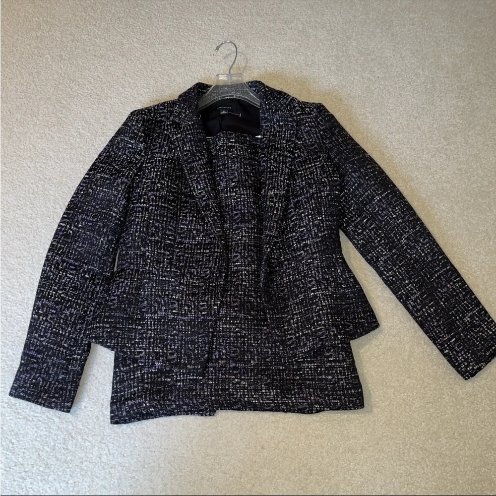 Ann Taylor Black & Purple Tweed 2 Piece Skirt Suit size 10 blazer, 8 skirt